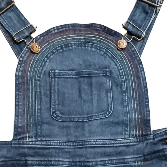 NEW Modcloth Bouncing Over The Rainbow Denim Shortalls w/ 3.5" Inseam, Size 0 - Picture 3 of 15